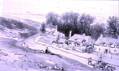 Strada con cottage, carri e oche da William Roxby Beverly